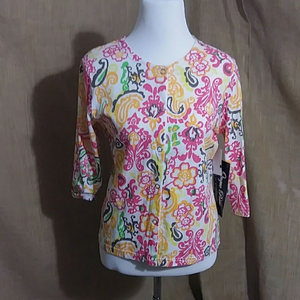 SALE - Onque Petite Colorful Floral Print Paisley Top Shirt Snap